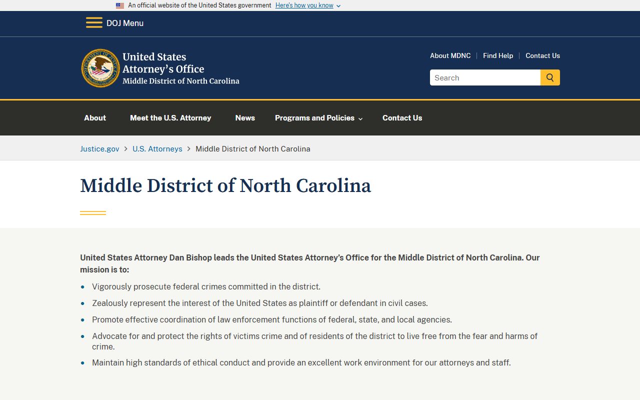 Davie County arrest records and charges U.S. Attorney Middle District