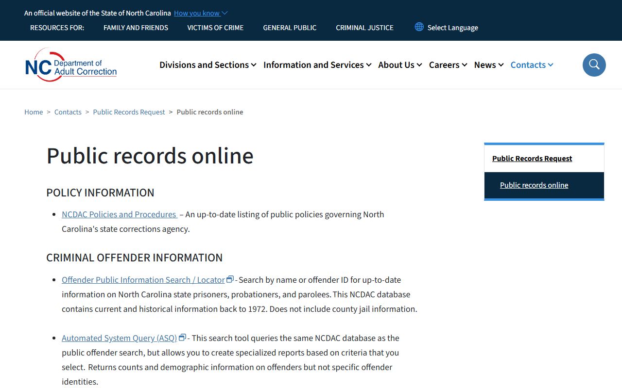 Davie County arrest records and charges NCDAC public records online page