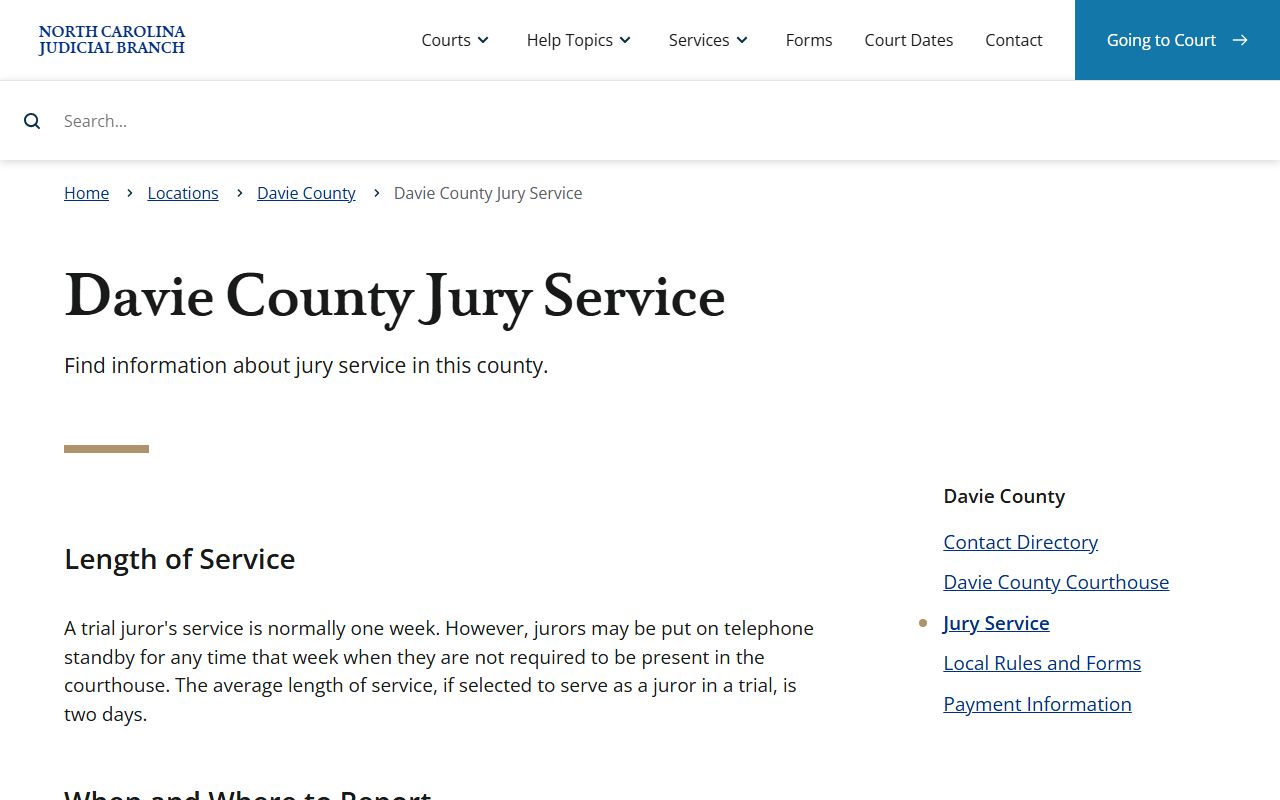 Davie County court dockets jury service page