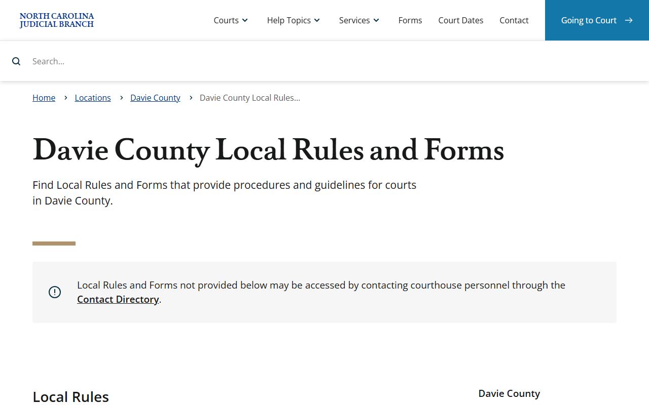 Davie County court dockets local rules and forms