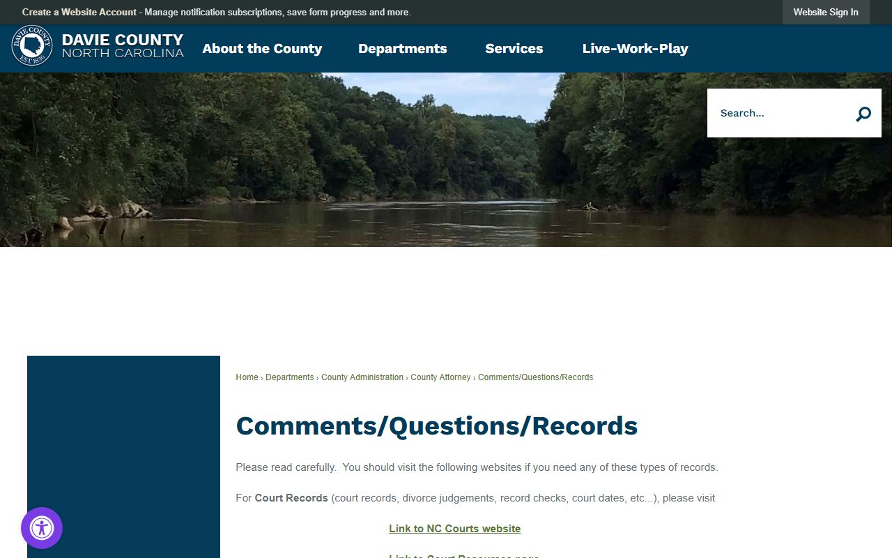 Davie County court records routing page