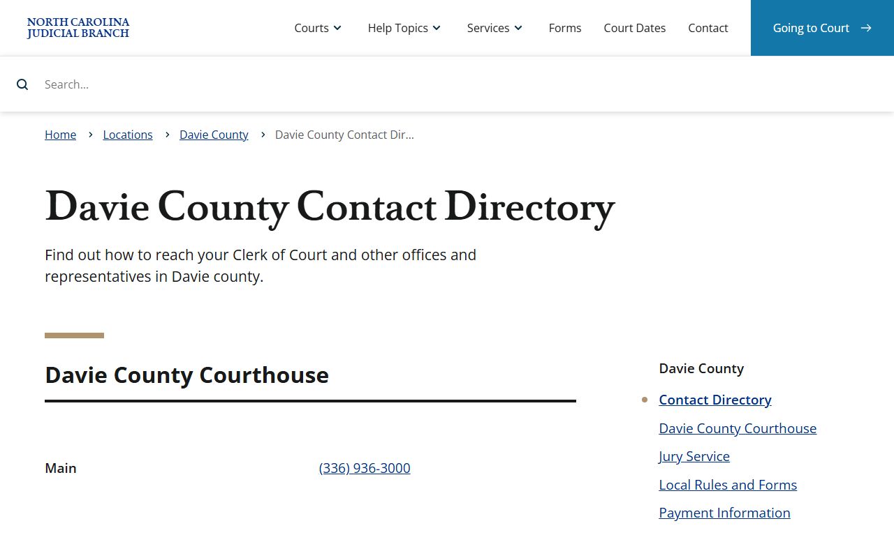 Davie County court records contact directory