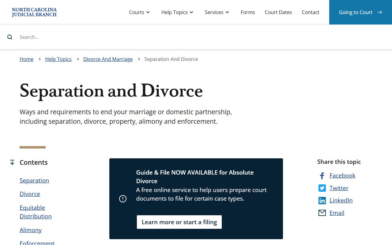 Davie County divorce records North Carolina separation and divorce guidance