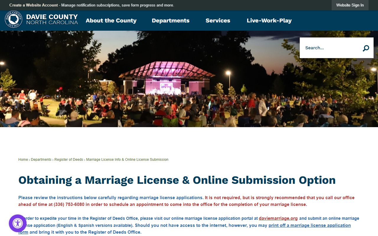 Davie County marriage and divorce records license information