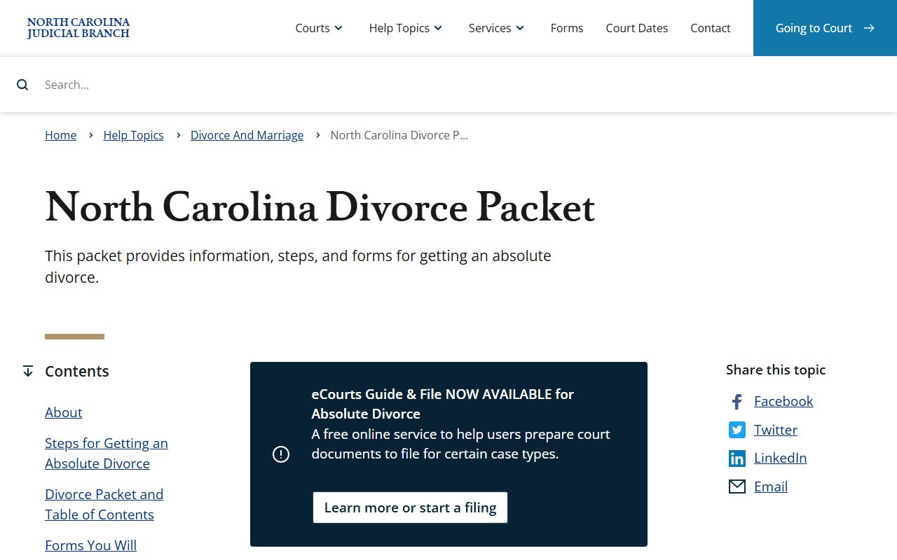 Davie County divorce records North Carolina divorce packet