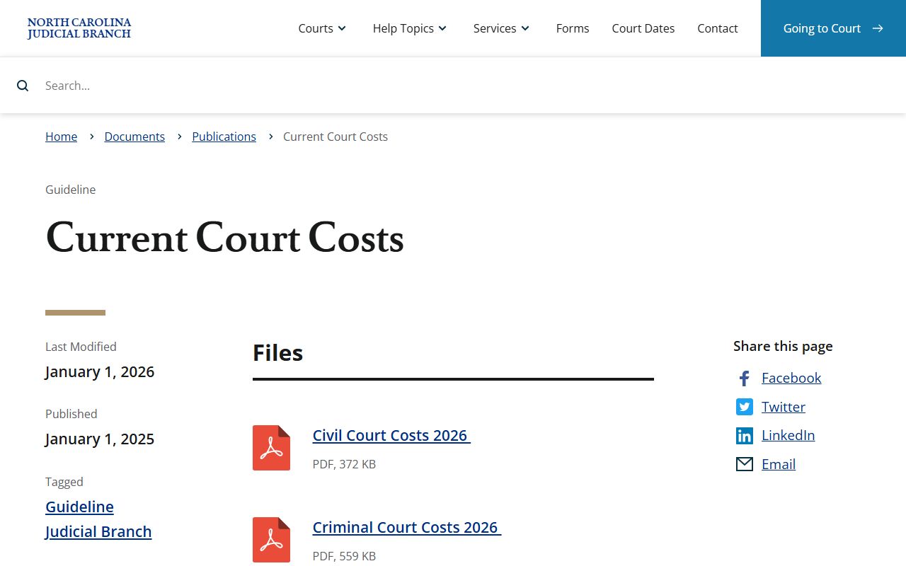 Davie County probate records current North Carolina court costs