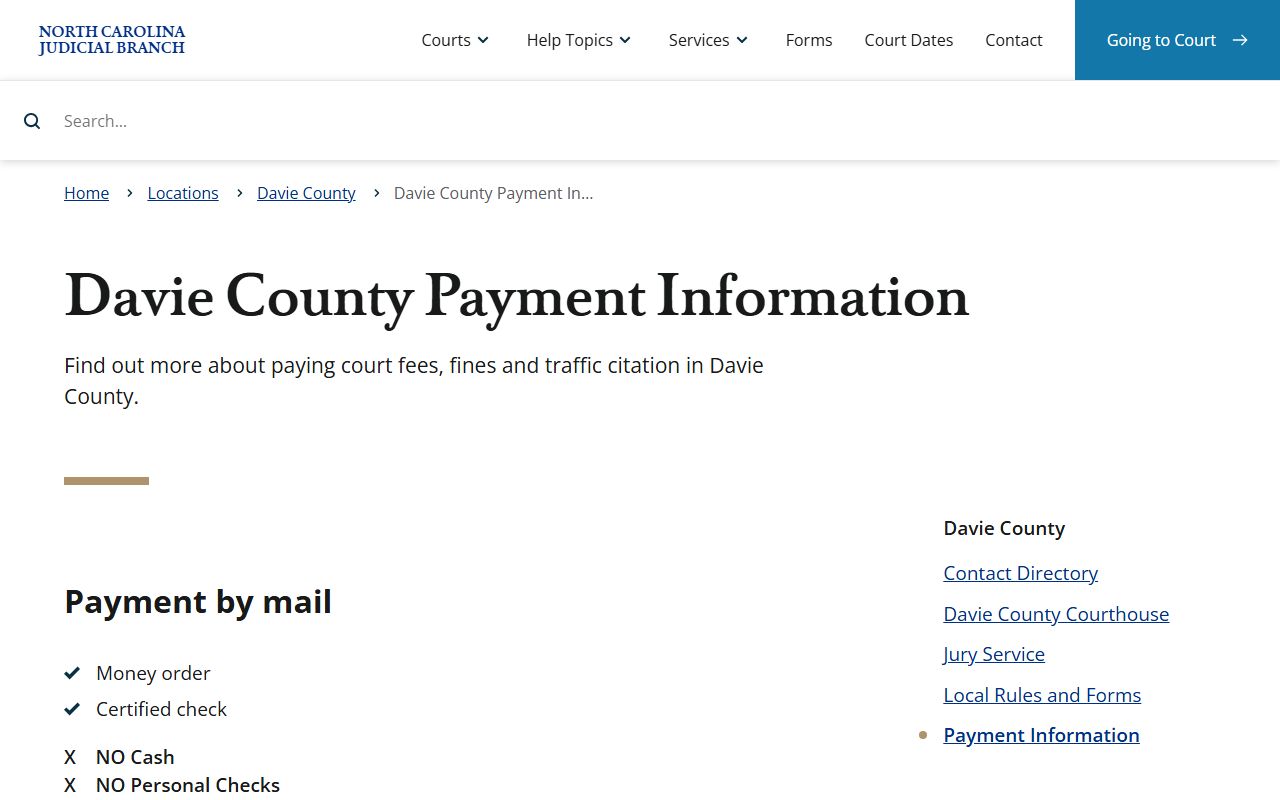 Davie County traffic court records payment information