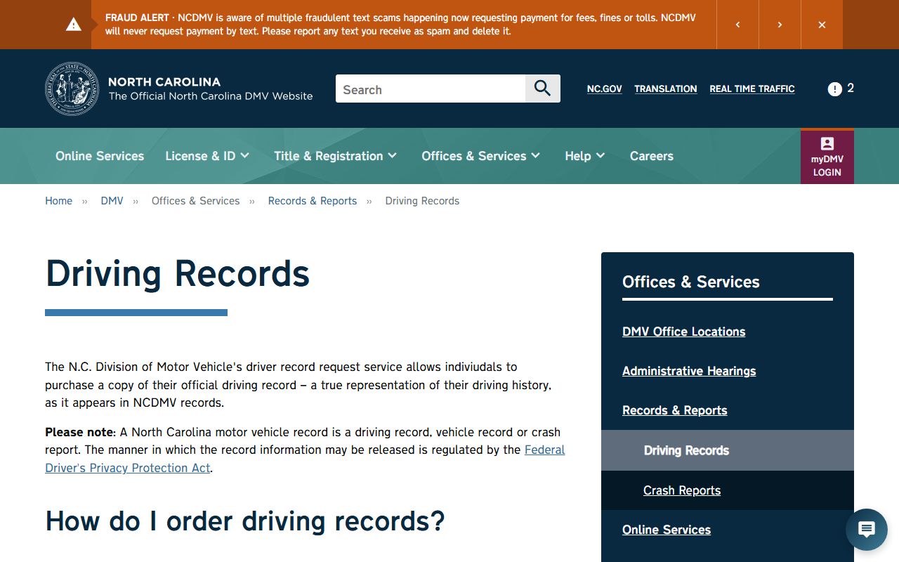 Davie County traffic court records NCDMV driving record requests