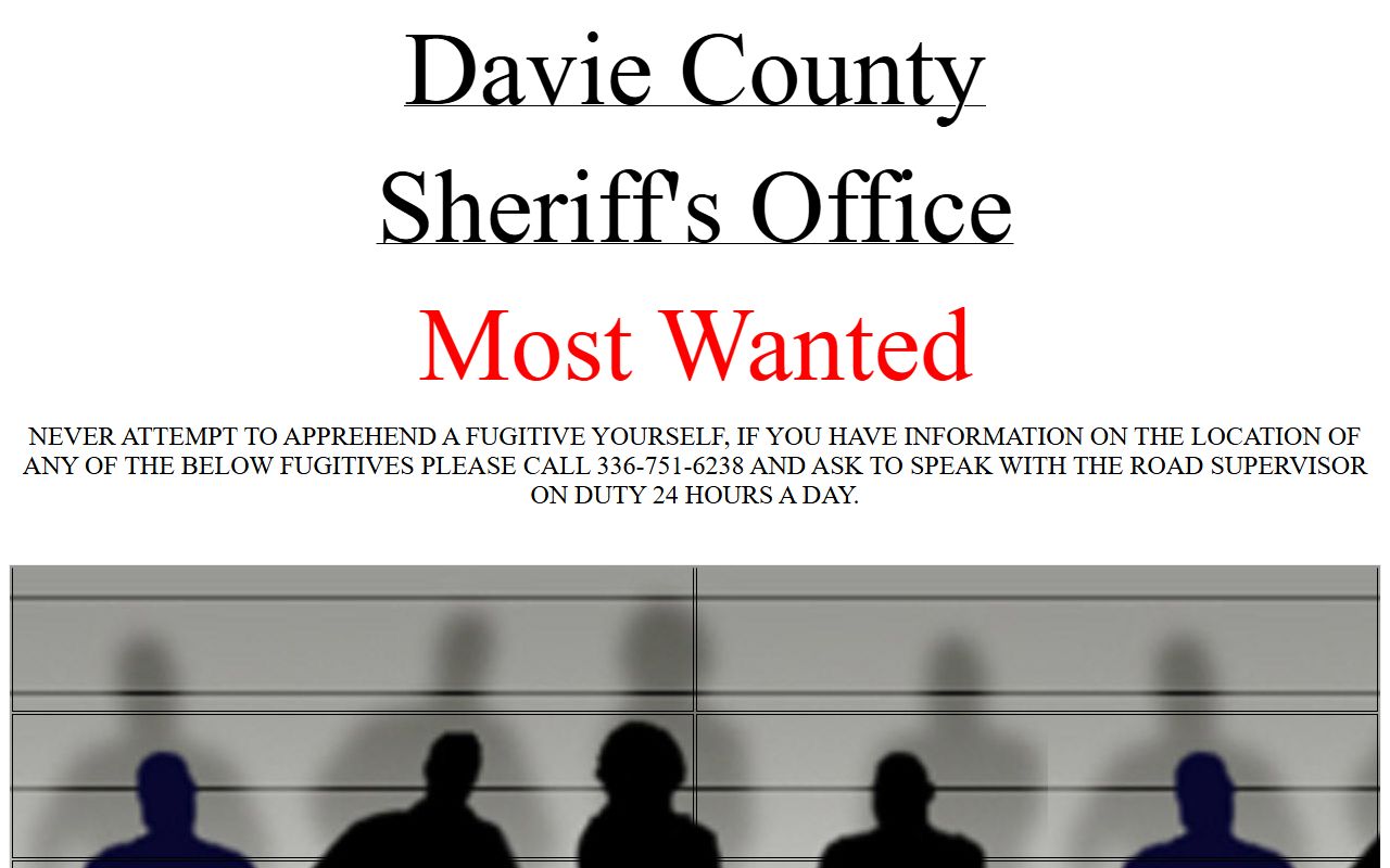 Davie County warrant records Most Wanted page